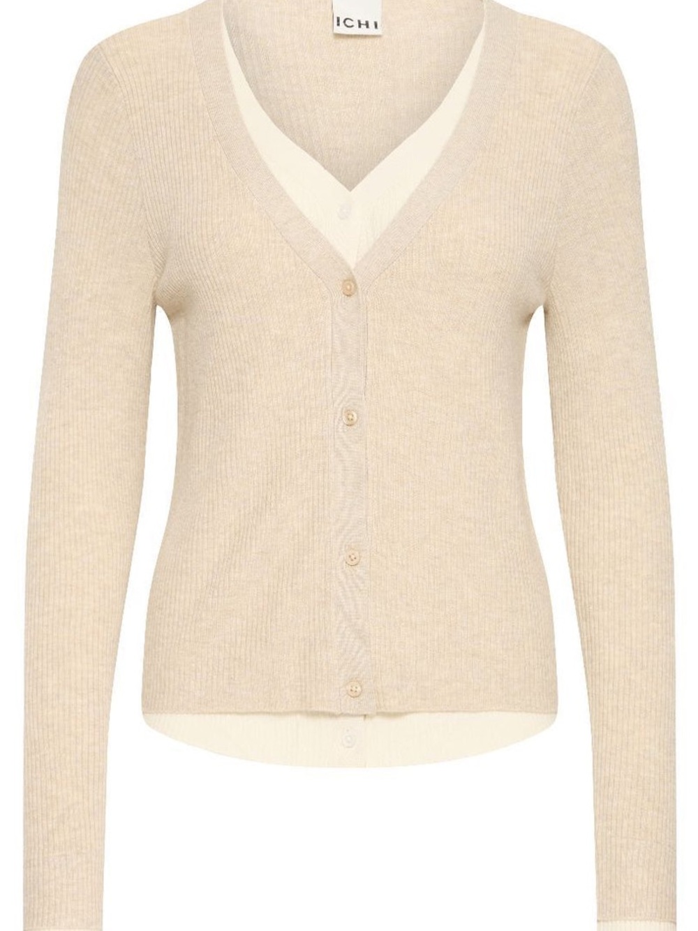 ICHI Women's Cream V-Neck Button Cardigan